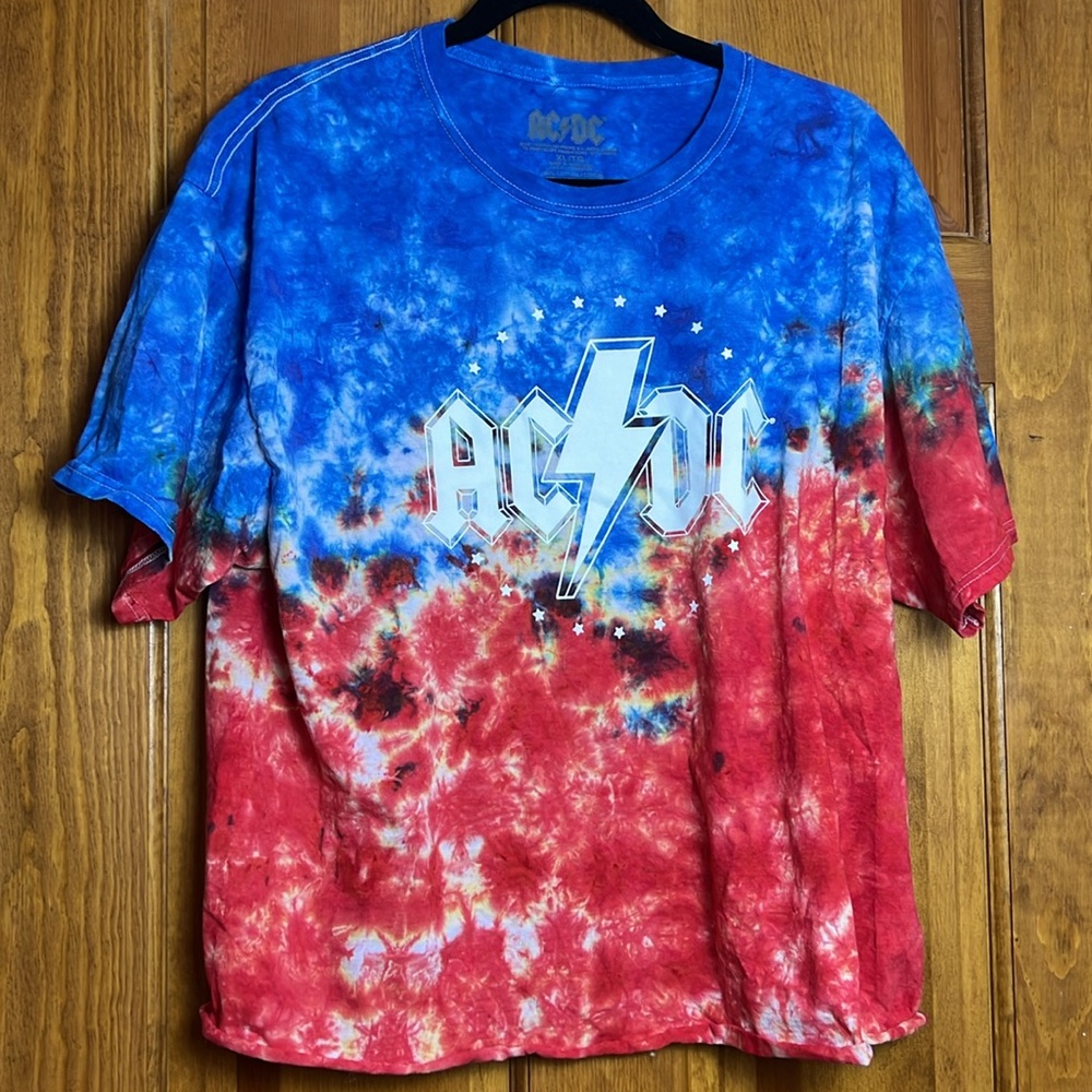 Women's XL AC/DC Band Tie Dye T-Shirt Red,  White, and Blue